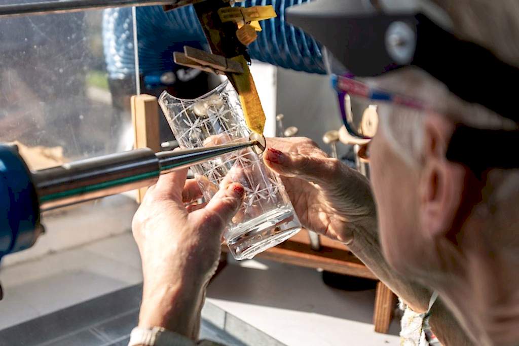 Student working with glass