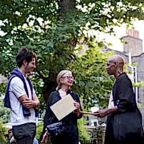 Students talking with a parent outside Morley College London