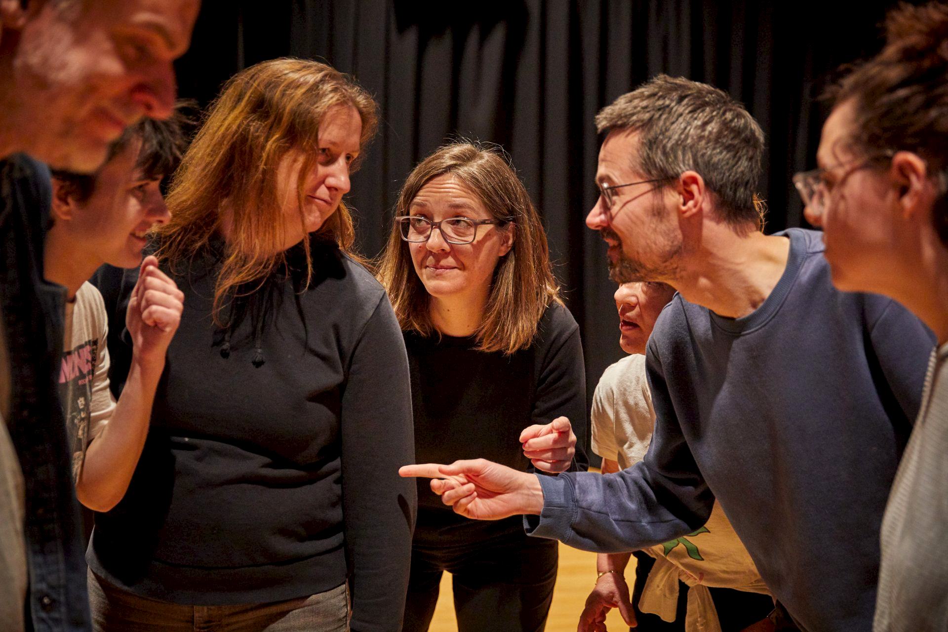 Group of acting students rehearsing in studio